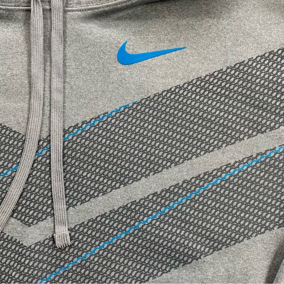 Nike Therma-Fit Pullover Hoodie Sweatshirt Gray Blue Chevron Men’s Size Large - Picture 3 of 11